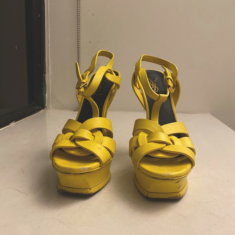 YSL Knotted Leather Sandal Heels